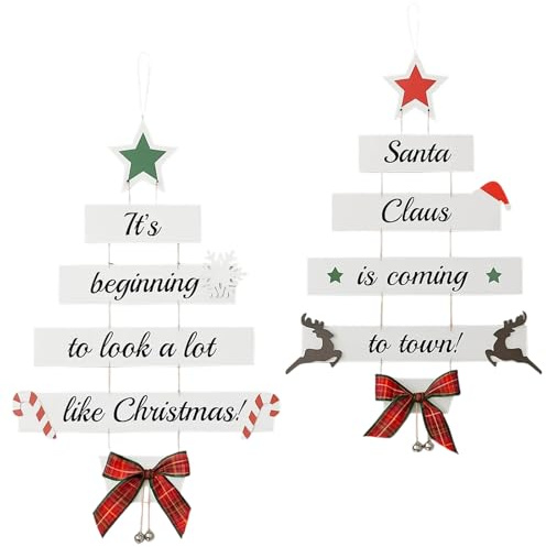 2Pcs Christmas Door Decorations, Wooden Wall Hanging Ornaments for Home, Festive Bedroom Decor in Red and Green, Eco-Friendly Christmas Room Decorations