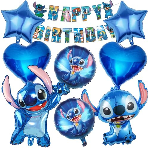 9 Pezzi Stitc Palloncini Compleanno Set da Ragazzo, Stitc Palloncino Foil Decorazione, Palloncino Foil per Festa di Compleanno a Tema Bambini