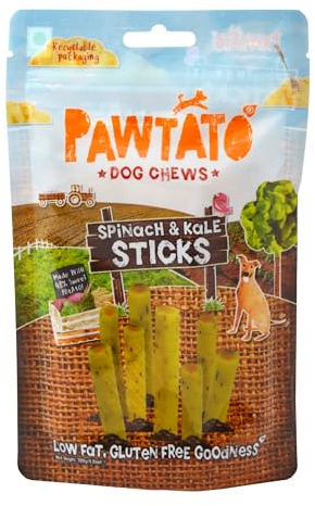Bastoncini Vegani Per Cani Pawtato, Spinaci E Cavoli (120 g) Cibo Per Cani Vegetariano Prodotto Con Patate Dolci E Riso, Con L'Esterno Infuso Di Spinaci E Cavoli