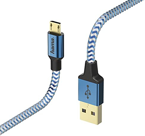 Hama Ladekabel und Datenkabel Reflective (USB-A Stecker auf Micro-USB, USB 2.0, vergoldet, 480 MBit/s, 20 V, 3 A, Kabellänge: 1,5 m) Blau