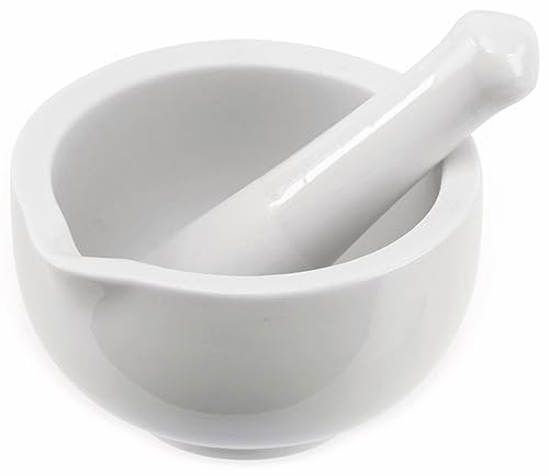 Alpina - Smerigliatrice a forma di pestello e mortaio, in porcellana bianca, 8,5 cm