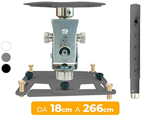 Supporto Proiezione Professionale “Arakno” Silver 201/266cm Regolabile Per Videoproiettore (Disponibile da 18cm, 60/80cm, 86/126cm, 131/196cm, 201/266cm) Montaggio Staffa A Soffitto Massima Qualità