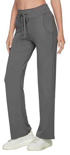 TownCat Yoga Hose Damen Sporthose Geradem Bein Hose Mit Taschen Drawstring Loose Jogging Bottoms Sport Im Freien Lauftraining Modal Trousers Active Leisure Grau L