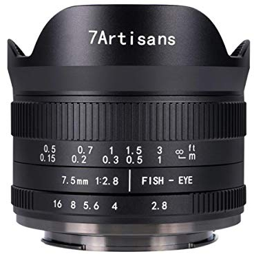 7Artisans 7,5 mm F2.8 II Ojo pez Objetivo fisheye APS-C (para cámaras Canon,190 ° Lente Ultra Gran Angular) Canon M1 M2 M3 M5 M6 M10 M50 M100., Negro