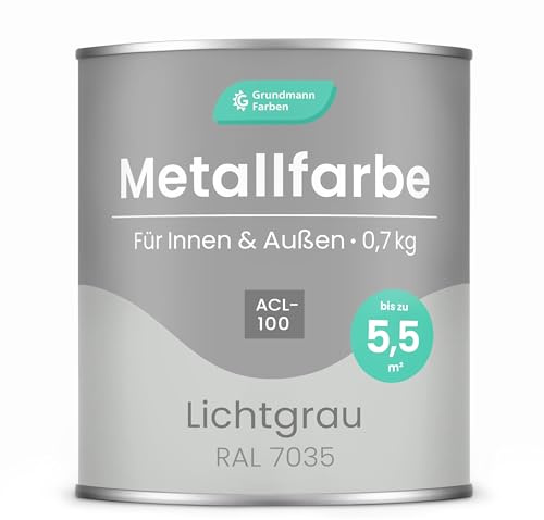 Grundmann Metallfarbe ACL 100 - Hellgrau 0,7 Kg - Seidenmatt - 4in1 Metallschutzlack inkl. Rostschutz und Grundierung - RAL 7035 Lichtgrau