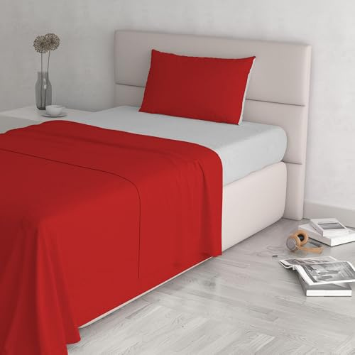 Italian Bed Linen Sängset 100% naturlig bomull, röd/ljusgrå, enkel