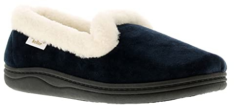 Dr Keller Womens Slippers Ladies Orthopaedic Wide Fit Warm Lined Shoes Winter Slipper Adjustable Touch Fastening Comfy Warm Lined Classic Soft Closed Toe Fluffy Casual Comfortable Shu (Alma Navy, 5)
