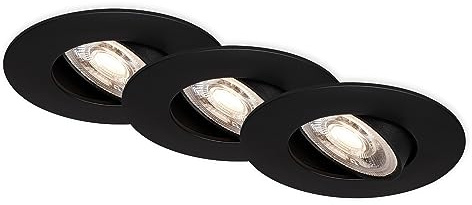 BRILONER - 3er Set LED Einbaustrahler 230V, LED Strahler Badezimmer IP65, Deckenstrahler stufenlos dimmbar, Spots, Deckenspots, Badezimmerlampe, Schwarz, 90x42 mm (DxH)