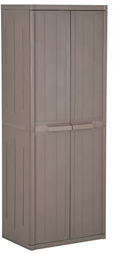 ZEYUAN Gartenschrank Braun 65x45x172 cm PP Holz-Optik, Outdoor Schrank Wetterfest, Balkonschrank, Paketbox, Terrassenschrank, Aufbewahrungsschrank, Werkzeugschrank, Balkon Box -at