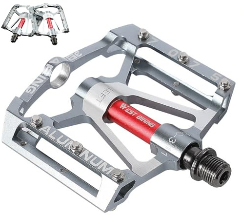 ENJOHOS Pedali Per Bicicletta 3 Cuscinetti Sigillati Antiscivolo Cnc Alluminio Pedale Leggero Ampia Piattaforma Piatta Anti-Skid Pedali Per 9/16 Mtb,Bici Da Strada,Bmx,E-Bike 1 Coppia/2 Pezzi,Argento