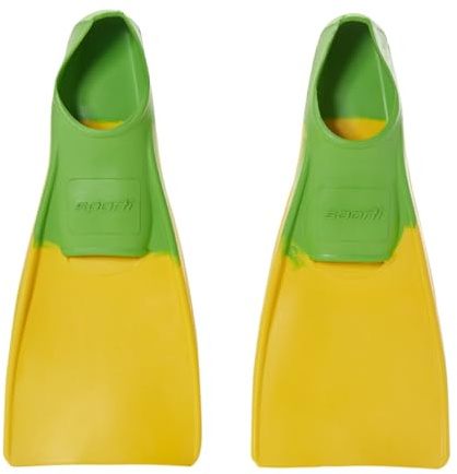 Sporti Adult-Kids Short Swim Fins, Floating Fin for Swimming & Snorkeling, Swim Flippers for Training - YellowGreen - Toddler 11-12