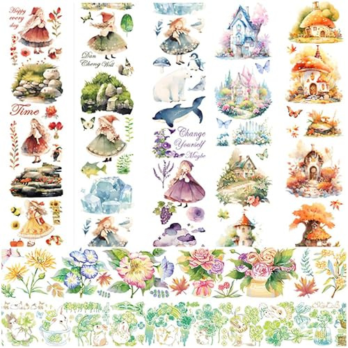 Kraeoke Set di 4 rotoli di nastro Washi in PET Washi Stickers Retro Scrapbook Stickers Colorato Album Fotografico per Bullet Journal, fai da te e pacchetto regalo (Stile 2)