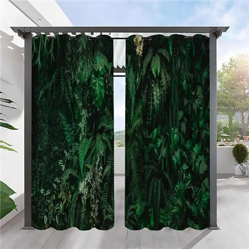 SYHIEGO Farne Outdoorvorhänge Wetterfest Grün Outdoor Vorhänge Wasserdicht Balkon Vorhang Außen 2er Set Outdoor Vorhang mit Ösen Outdoor Gardinen für Pavillon Terrasse, 155x220cm