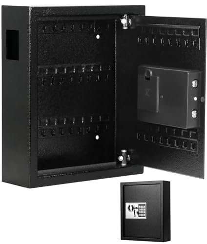 QWORK® Schlüsseltresor mit Elektronikschloss, für 48 Haken, 36 x 30 x 10 cm, Hohe Sicherheit Stahlkonstruktion