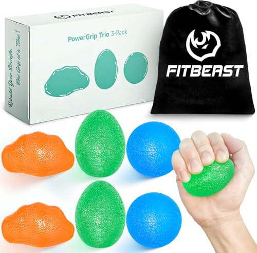 FitBeast Stress Balls for Adults, Hand Exercise Trainer 6 Pack, Stress Relief & Grip Strength Trainer, Squeeze Balls for Hand Therapy - 3 Resistance Levels