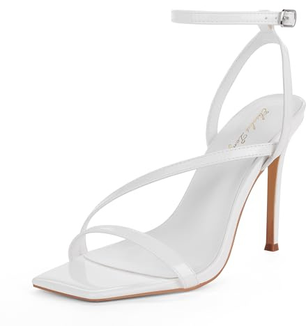 Zhabtuc Women's High Heel Sandals Stylish Square Open Toe Design with Comfortable Ankle Strap, 3.94 Inch Stiletto Heels Ideal for Parties and Daily, White, 6.5 UK