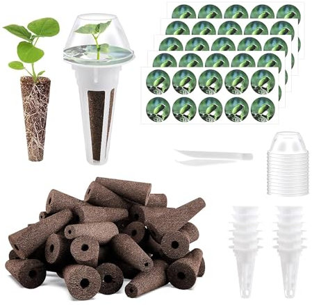 KBIBCK 125 Piezas Kit Jardinería Hidropónica, 50 Esponjas de Crecimiento, 12 Cestas de Semillas, 12 Tapas Aislamiento, 50 Etiquetas, 1 Pinzas, Kit Cultivo Hidropónico para Interior