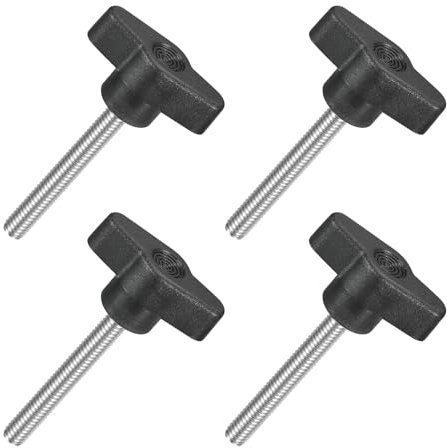 QUARKZMAN M6 x 45mm Tornillos Moleteados, 4pcs Perillas de Ala en T Rosca Macho de Acero Inoxidable 304 Tuerca Pomo de Mango Asas Ajustables Sujeción Manual para Máquina, Negro, 36mm Ancho
