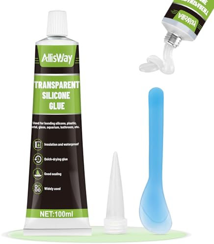 AllisWay Silicone Transparent 100 Ml, Mastic Silicone pour Verre, Métal, Céramique, Plastique, Imperméable et Résistant à L'humidité, Séchage Rapide