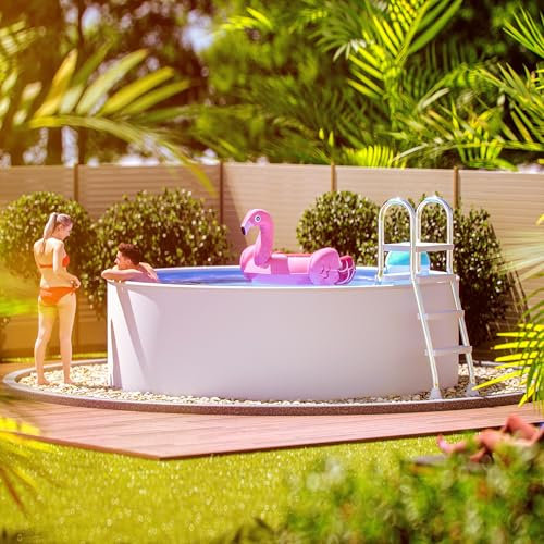 poolomio® Pool med stålväggspool, rund 360 x 120 cm, vit robust trädgårdspool som utdragbar eller inbyggd pool, komplett set med 0,5 mm innerfolie, skimmer och munstycke