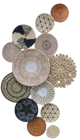 Chicvillage Boho Wall Basket Decor, Set13-Piece Natural Seagrass Woven Baskets for Gallery Wall, Rustic Bohemian Home Decor, Lightweight Hanging Baskets for Living Room Bedroom Entryway