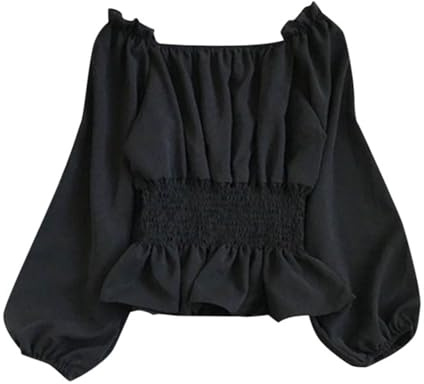 Chemise Medieval Femme Épaules Dénudées- Haut Gothique Manche Longue Steampunk Chic Cour Vintage Tunique Couleur Unie Renaissance Victorien Halloween Carnaval Cosplay Coupe Décontracté Court Top