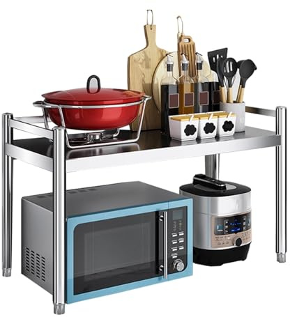 Supporto per forno a microonde in acciaio inox, resistente, salvaspazio, per utensili da cucina, robusto ripiano da appoggio (80 x 40 x 50 cm)
