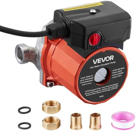 VEVOR Hot Water Recirculating Pump, 10 GPM, Instant Circulation Circulator Pump System, 3-Speed Control, 0.13 HP, 110-120V, NPT 3/4 in to NPT 1/2 in Adapter, Stainless Steel Head, for Water Heaters