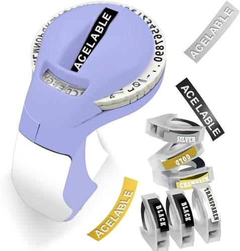 ACETONER Embossing Label Maker Machine with Tapes, Portable Retro Embossed Label Maker Writer, Mini Embosser Label Maker with 6 Rolls Embossing Label Tapes for Home,Office and Crafting (Purple)
