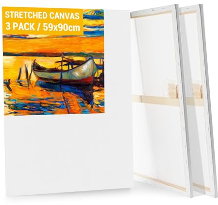 Koncci 3-Pack Canvas for Painting, 59x90cm Blank Large Canvas, Acid-Free Cotton 280GSM Triple Primed Painting Canvases for Acrylic, Oil Paint & Wet Art Media Artwork