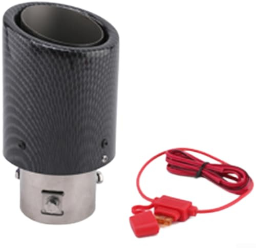 Stainless Steel Exhaust Tip with LED Flame Effect Lighting and Carbon Fiber Pattern, Suitable for Pipes Under 55mm Diameter (B)