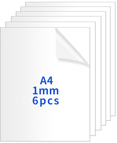 6 stycken A4 akrylplattor, klar akrylglasplatta 1mm, akrylplastplattor, plastplatta, transparenta akrylark, transparent akrylplatta för fotoramar, bildramar, bordsställ