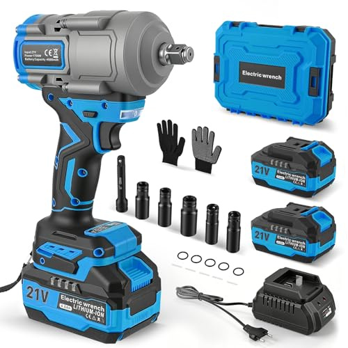 GJCrafts Avvitatore a Percussione 1200 Nm, 1/2 Senza Spazzole 21V con 2x4,0Ah Batteria, Avvitatore a Percussione ad Alta Coppia & 5 Prese e Valigetta per Viti e Dadi, Rimozione Pneumatici Auto Camion