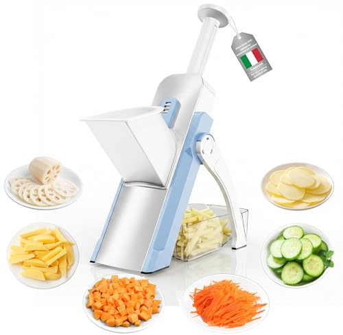 Mandolina Affettatrice di Verdure, Affettatrice Manuale Verticale con Lame in Acciaio Inox, Spessore Regolabile per Patate Cipolle,Tritaverdure Multifunzionale per Cucina (S1) (Blu, S1)