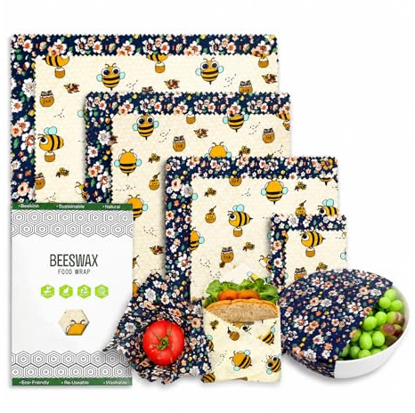 Rusokufo Set 8 Panni Cera D’Api Riutilizzabili Cotone Bio (2XL 2L 2M 2S), Alternativa Resistente A Pellicola Plastica, Uso per Frutta Pane E Cucina, Facile da Pulire, Buon Rapporto qualità Prezzo