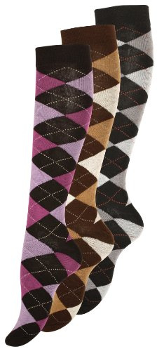 VCA Textil Lot de 3 paires de mi-bas en coton - motif carreaux - femme - lilas, gris, marron - taille 35/38
