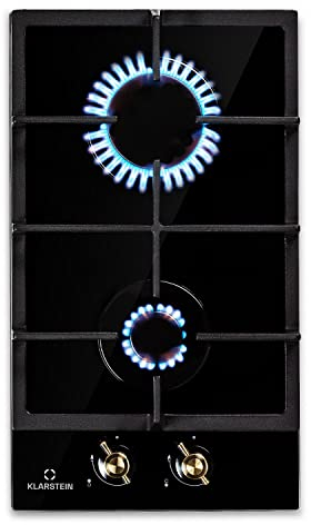 Klarstein Victoria - Gaskochfeld Gasherd, Einbau, Sabaf-Brenner, Erdgas/Propangas, Sicherheitsventile, automatische Abschaltung, Topfträger aus Gusseisen, Glaskeramik Retro-Look, 2-flammig, schwarz