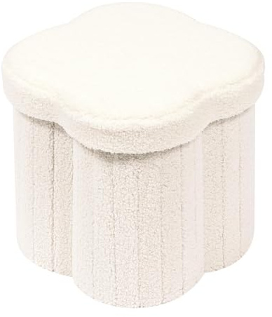 B FSOBEIIALEO Storage Ottoman Cube,12.6 Flower Shaped Ottomans,Cream White
