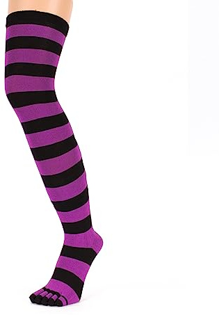 TOETOE - Essential Women Everyday Cotton Over-Knee Toe Socks (1 Pair) (US, Numeric, 4, 11.5, Regular, Regular, Black&Fuchsia)