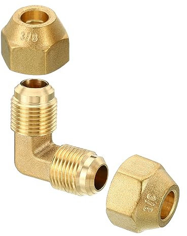 PATIKIL 1/2 x 1/2 Laiton Tuyau Raccord, Flare 90 Degré Coude Tube Raccord Tuyau Adaptateur Connecteur avec Écrou pour Air Climatiseur Réfrigération Plomberie
