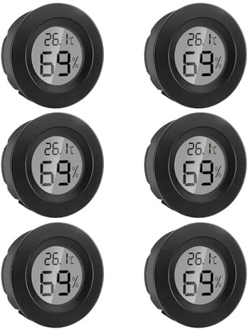 GlasFlength Thermomètre Hygromètre Moniteur LCD, 6PCS Mini Digital Température Humidité Indicateur Humidimètre Termometre Interieur Exterieur pour Maison Bureau Chambre de Bébé Greenhouse (Noir Rond)