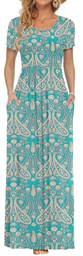 AUSELILY Maxi Dress for Women Summer Casual Long Dress Floral Green XL