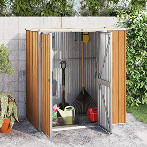 Xichuzi Gerätehaus, Gartenschuppen, Fahrradunterstand, Garden Shed, Geräteschuppen, Gartenschrank, Gartenbox, Lagerschuppen, Gartenhütte, Braun 161x89x161 cm Verzinkter Stahl