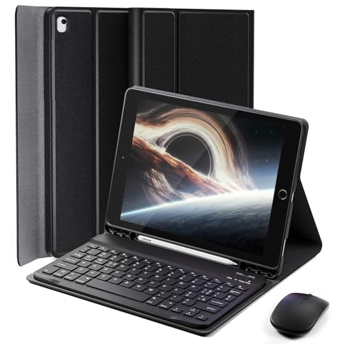 Cover Per iPad 9,8,7 Generazione 10.2 Pollici(9a/2021 8a/2020 7a/2019)/Ipad Air 3 10.5 Pollici /ipad pro 10.5 Pollici (2017)con Bluetooth Wireless italiana tastiera (QWERTY) e Mouse Keyboard Case Nero