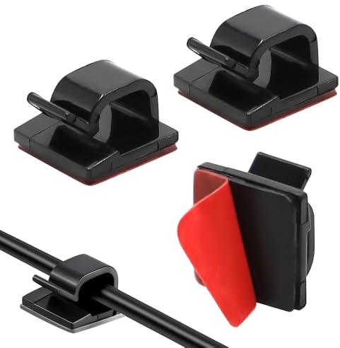 GOIYZTTR 150 Piezas Mini Clips de Cable para Exteriores con Cintas Adhesivas Ganchos Autoadhesivos Soporte de Alambre Clips de Cables Negro para Gestión de Cables