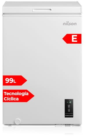 Nilson Congélateur Coffre Blanc NCH1000EDC. Capacité 99 Litres, Dual Cooling, 4 Étoiles, Porte Sens Unique, Technologie Inverter, Porte Abattante, 1 Panier, 38dB, Classe E