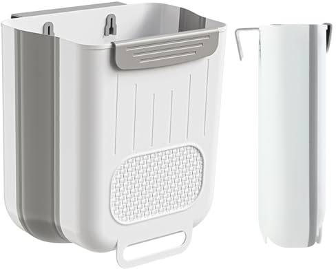 Dzmuero Papperskorg Kök, Papperskorgen Badrum, Skräphink Undervatten, Vikbar Väggkorg Lämplig för Kök, Camping, Skåp, Badrum, Kontor, Bil, Sovrum (Grå, 7L)