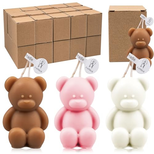 Juego de 30 velas perfumadas de osito para baby shower, velas decorativas para cumpleaños, bautizos, fiestas, bodas, velas aromáticas en forma de oso (blanco, marrón, rosa)
