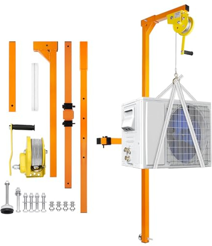 Kit di sollevamento per installazione condizionatori d'aria, attrezzo di sollevamento per condizionatori d'aria ad alta resistenza - capacità di 400 libbre, altezza 50 piedi, staffa per gru per inst