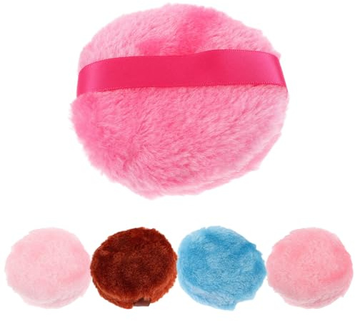 minkissy Borla para Polvos Sueltos de Maquillaje 5 Piezas 90X30 MM Esponja Facial de Terciopelo Largo Color Rosa Claro Rosa Fucsia Azul y Café Aplicador para Base y Polvos